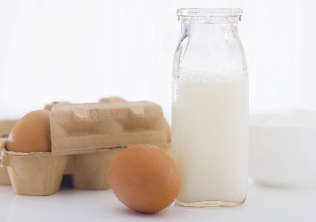 Cage Free Eggs and Bottle of Organic Milk