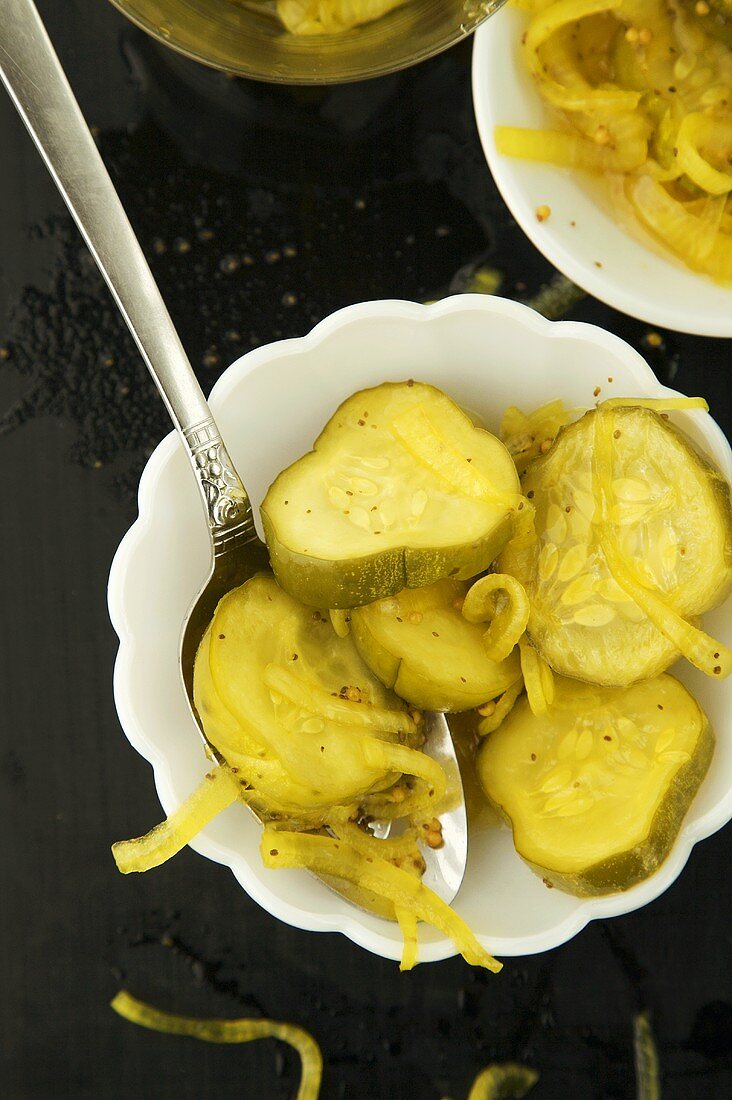 Bowl of Pickled Cucumbers