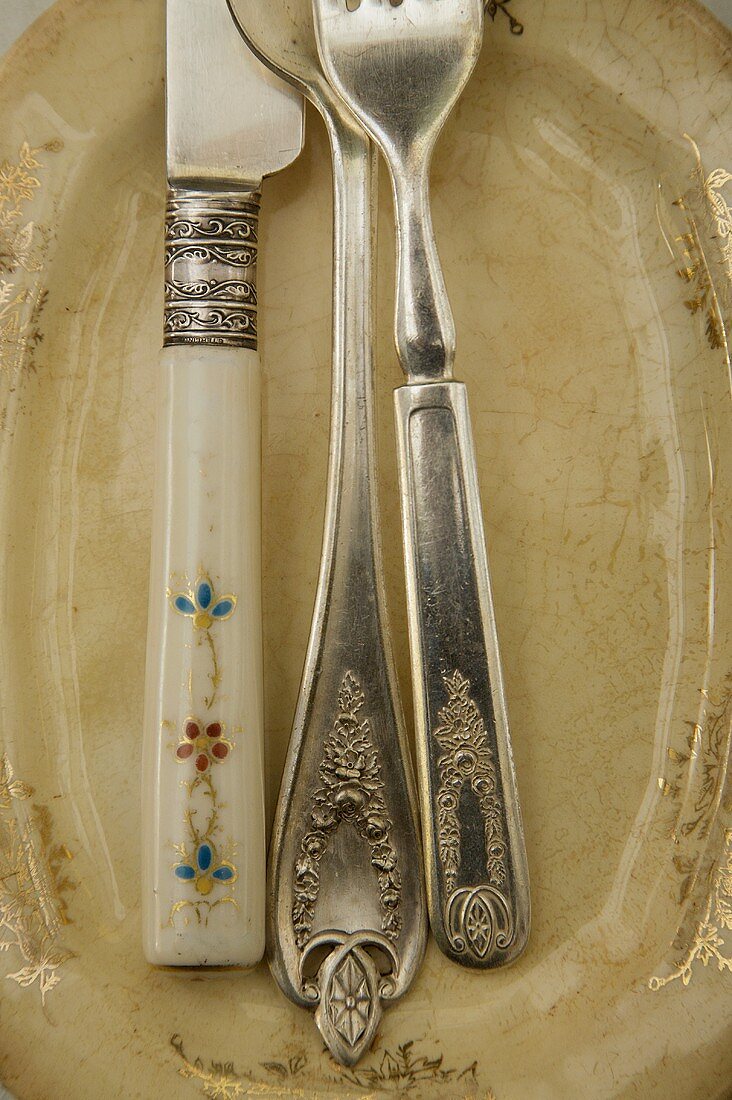 Handles of Utensils on a Plate