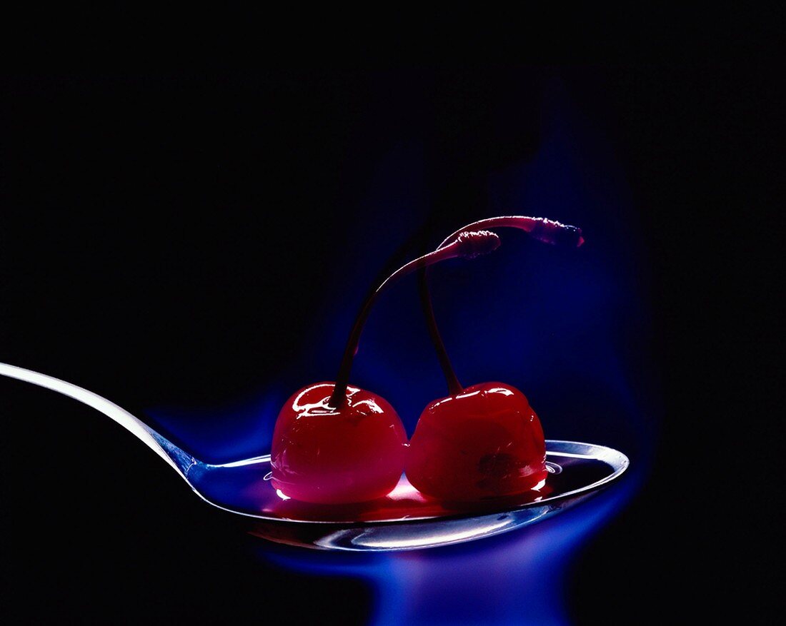 Flamed Cherries on a spoon