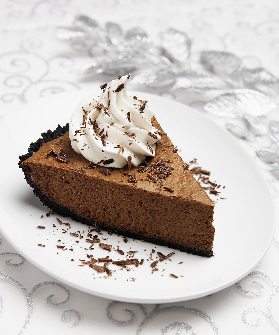 A Slice of Mocha Mousse Pie with Whipped Cream