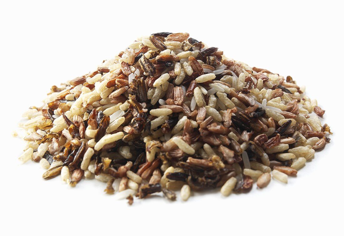 Pile of Various Grains of Rice; White Background