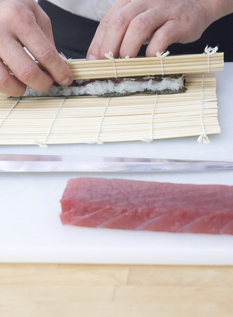Chef Rolling Sushi; Ahi Tuna