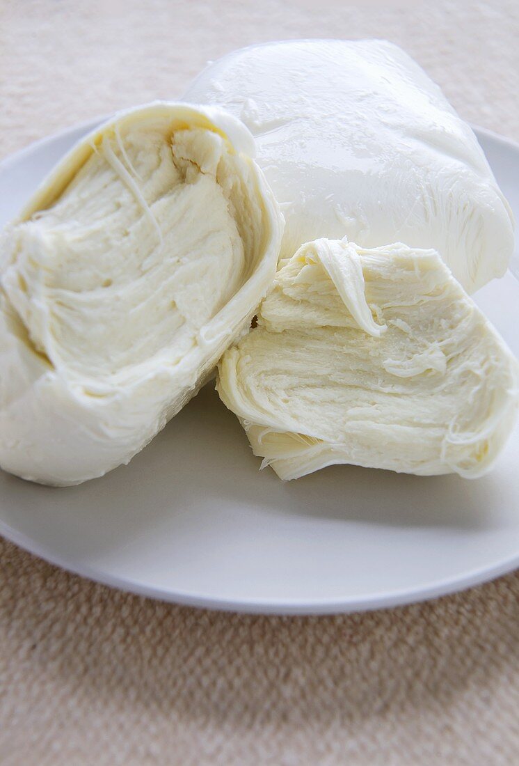 Fresh Mozzarella Cheese on a White Plate