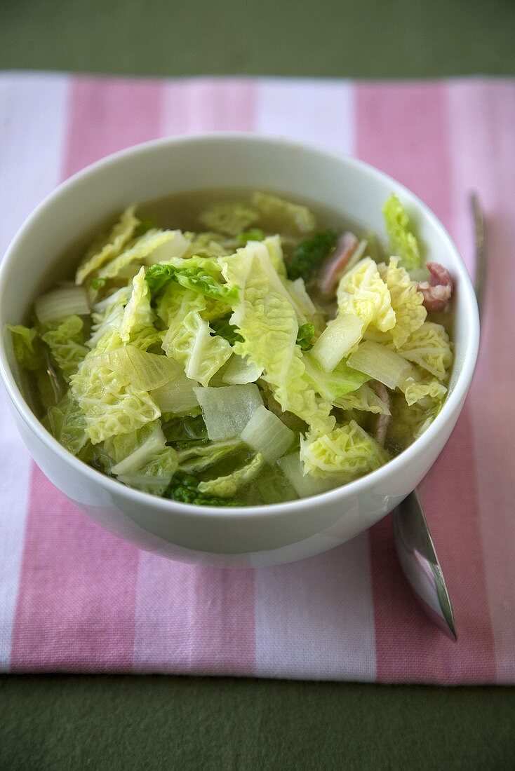 Bowl of Cabbage and Bacon Soup