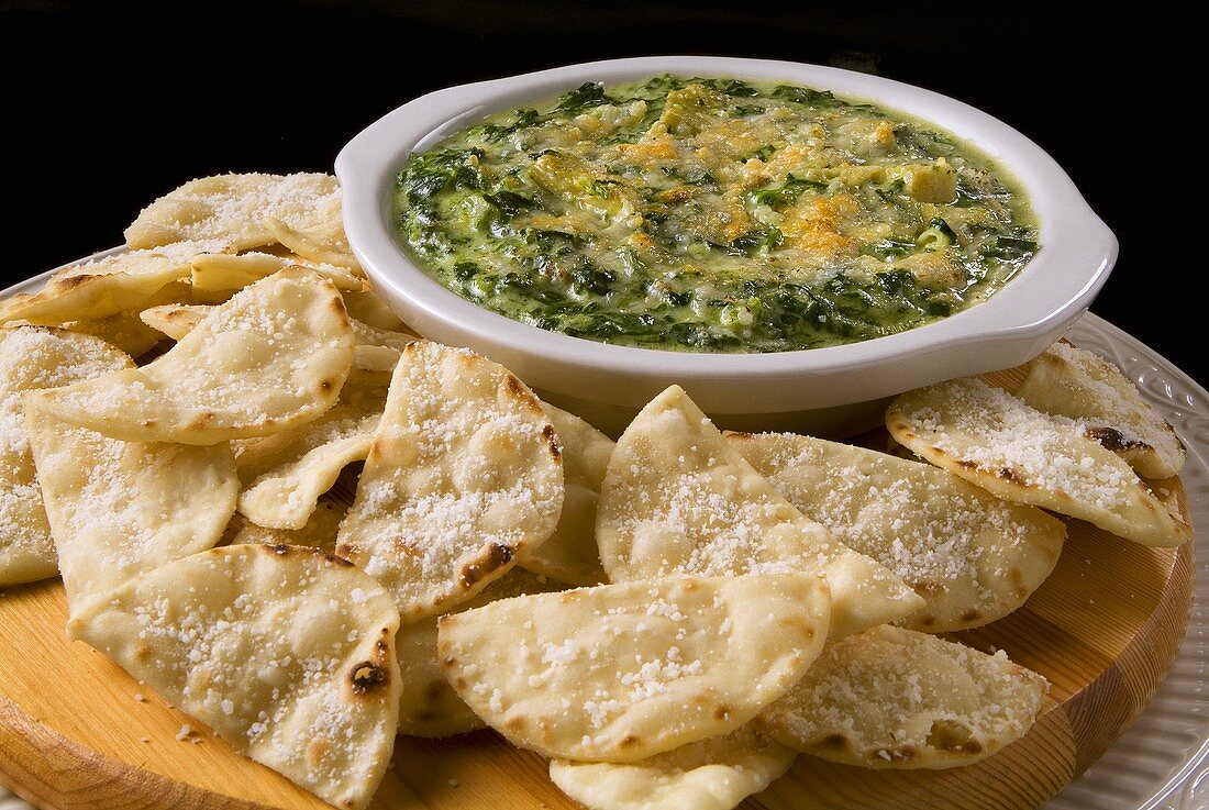 Warm Spinach Dip with Pita Chips