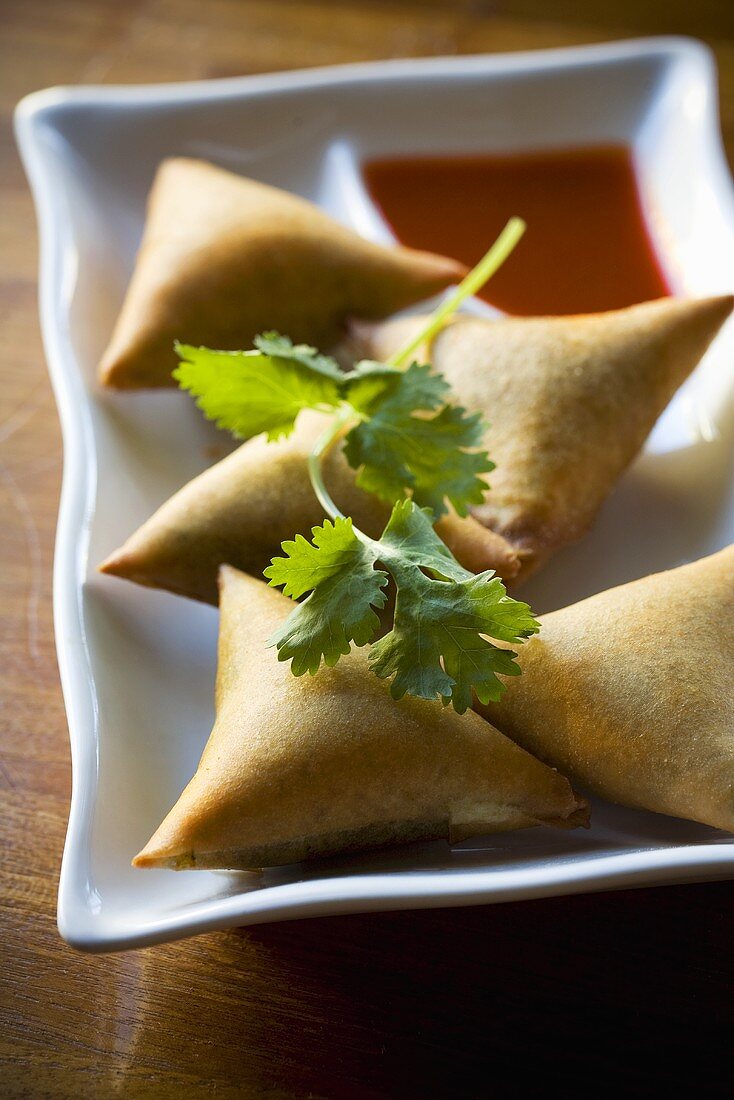 Platter of Samosas with Dipping Sauce