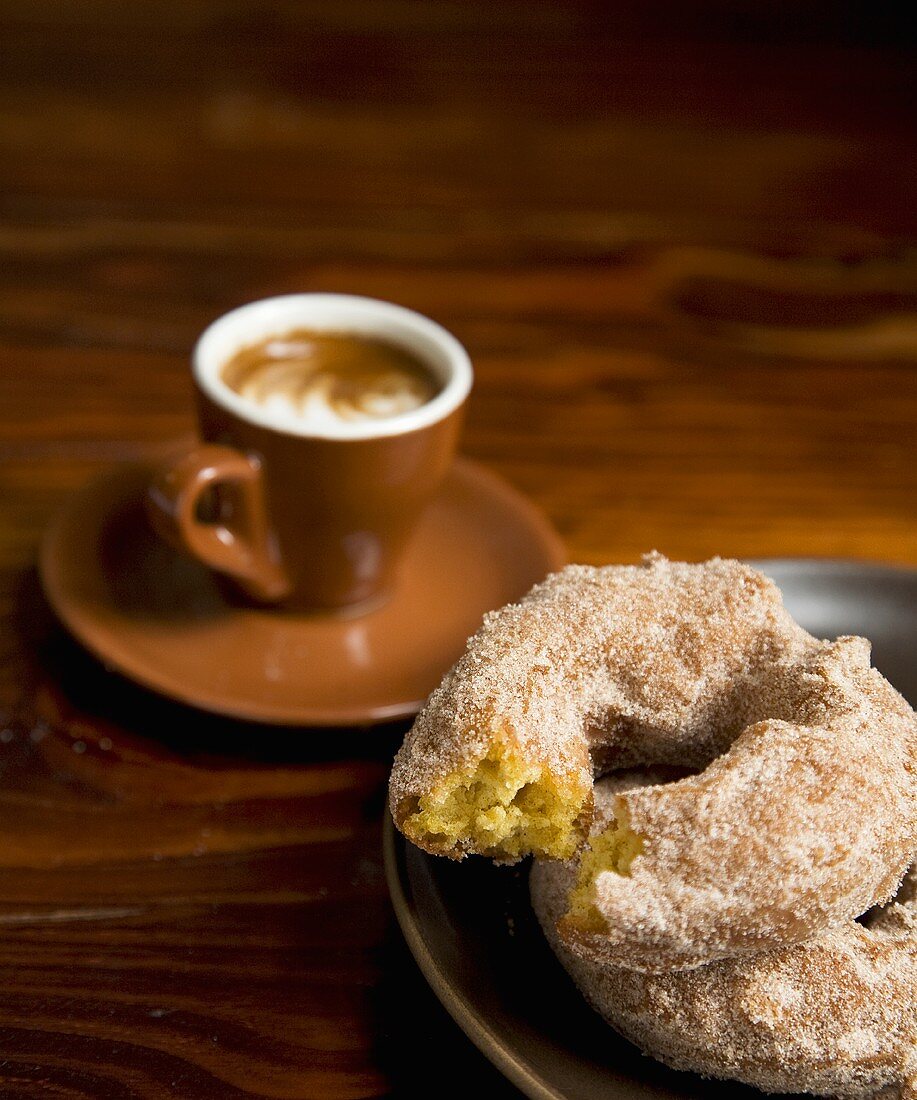 Two Homemade Donuts with Espresso