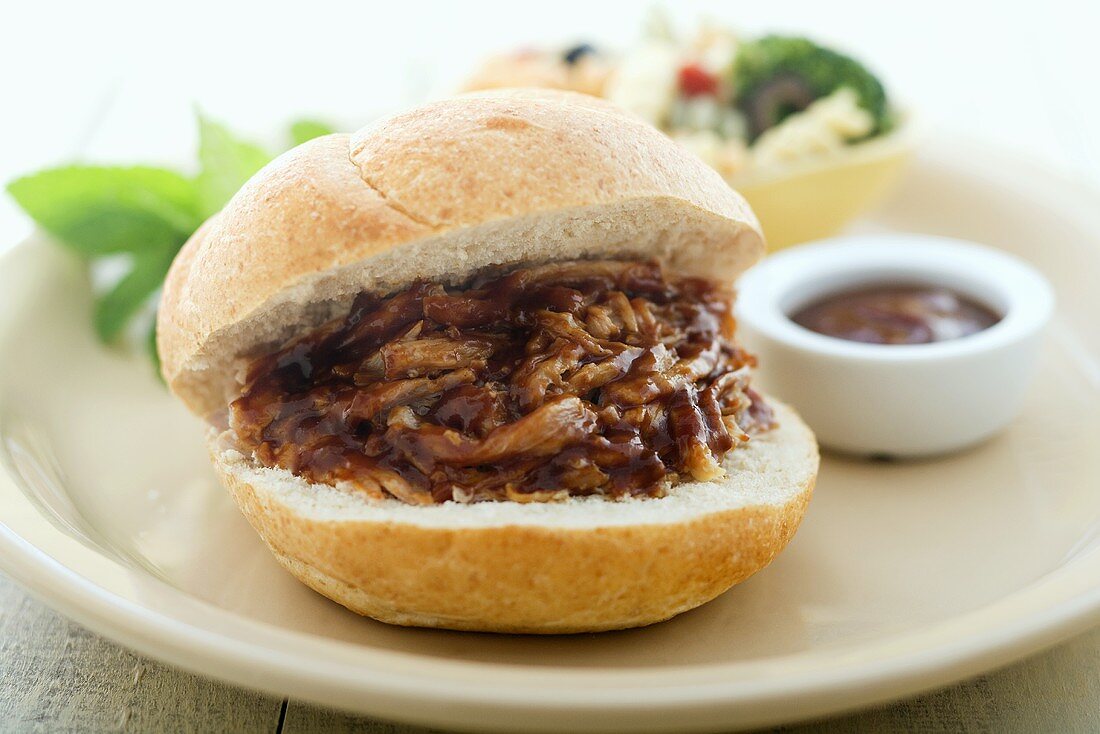A pork and barbecue sauce sandwich (Philly steak sandwich)