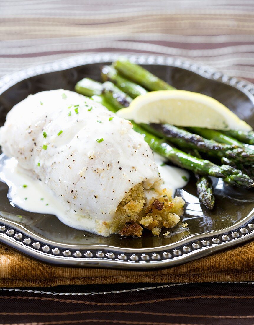 Baked Stuffed Sole with Asparagus