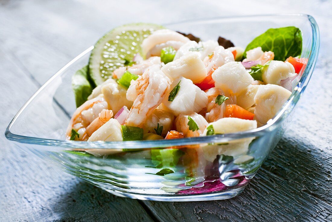 Ceviche in a Glass Bowl