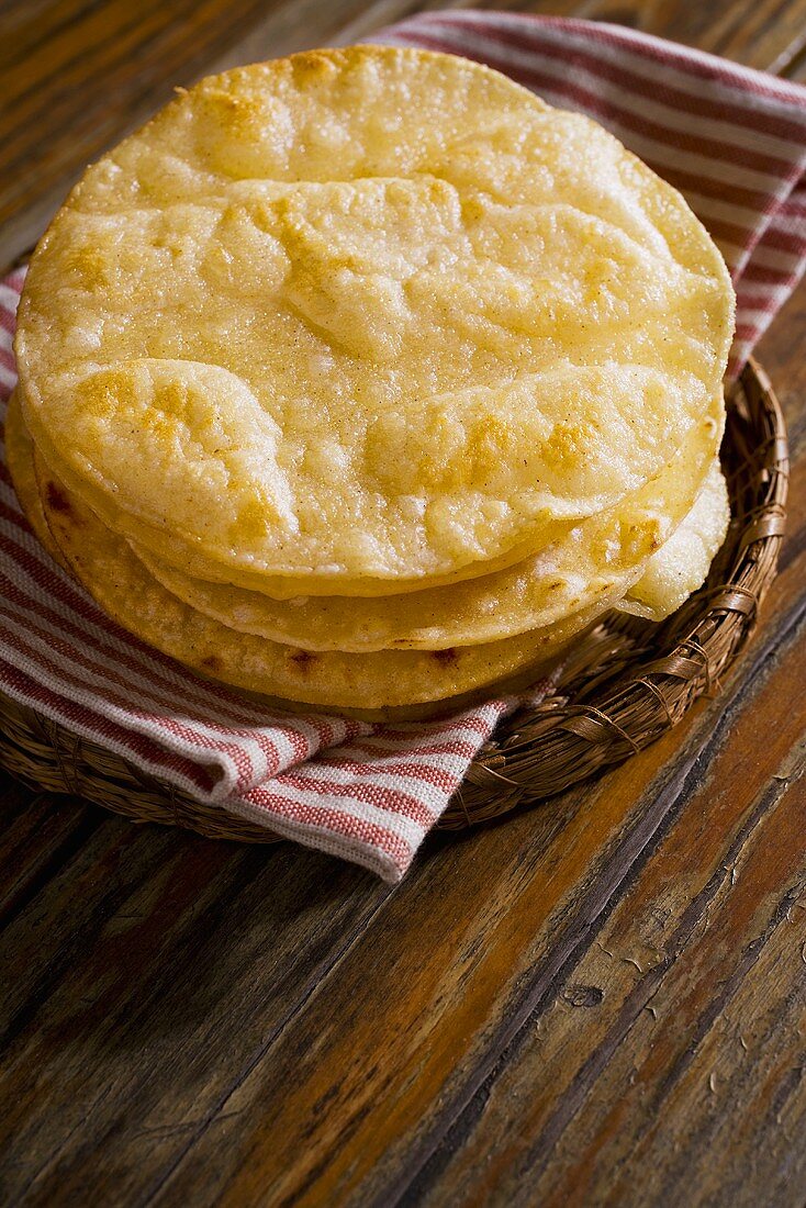 Stacked Tortillas on Wooden Table