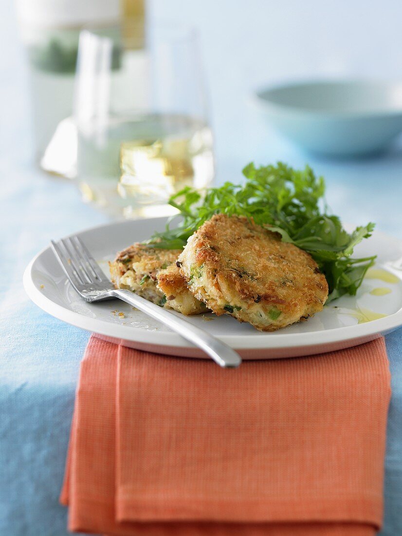 Plate of Crab Cakes with Greens