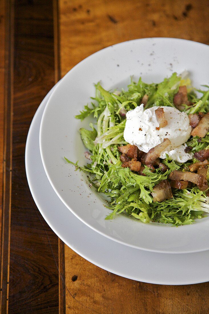 Frisee aux Lardons; Frisee Salad with Egg and Bacon