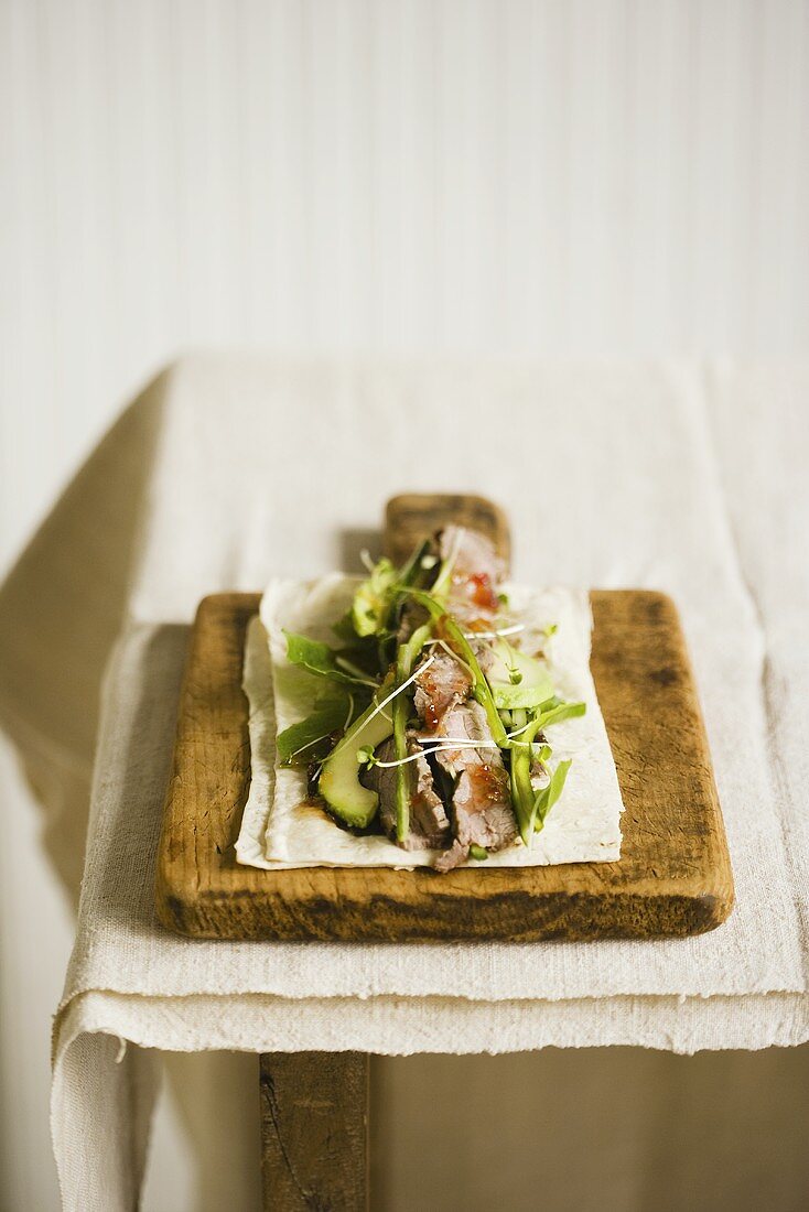 Beef and Avocado on Lavash Bread