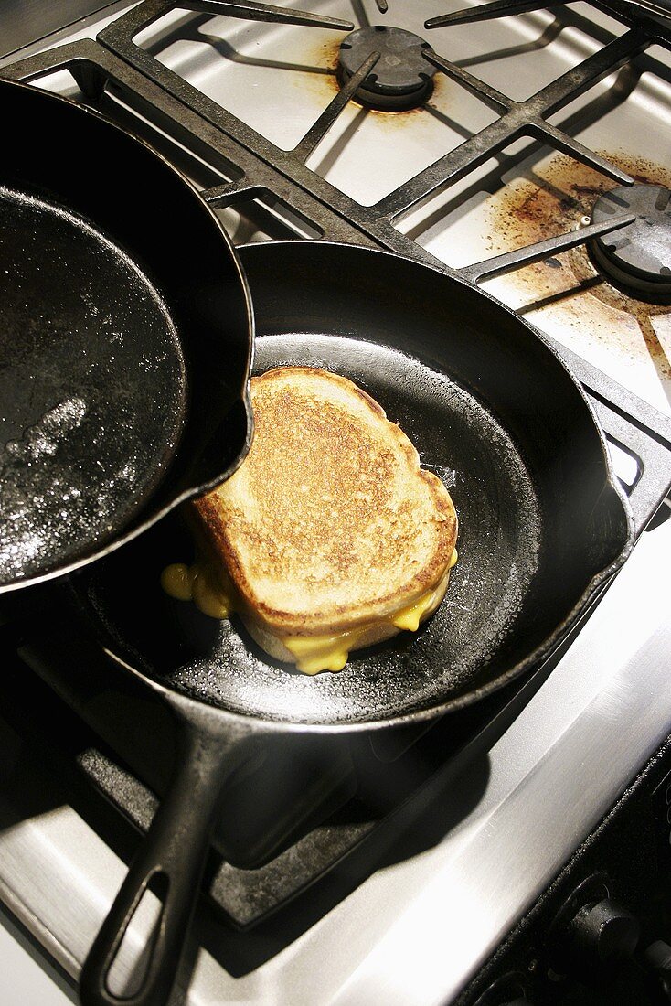 Grilled Cheese Sandwich in Pan on Stove