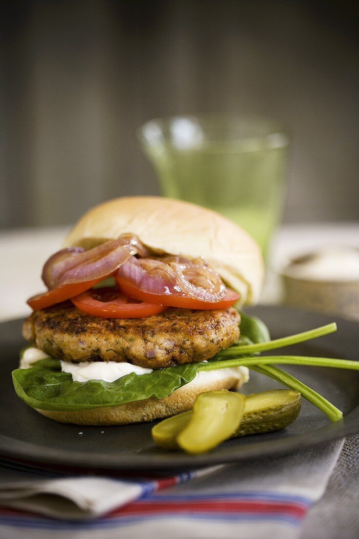 Trout Burger with Pickles