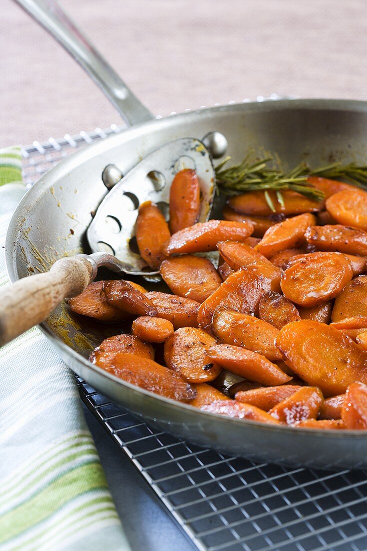 Pan Roasted Carrots with Rosemary in Skillet