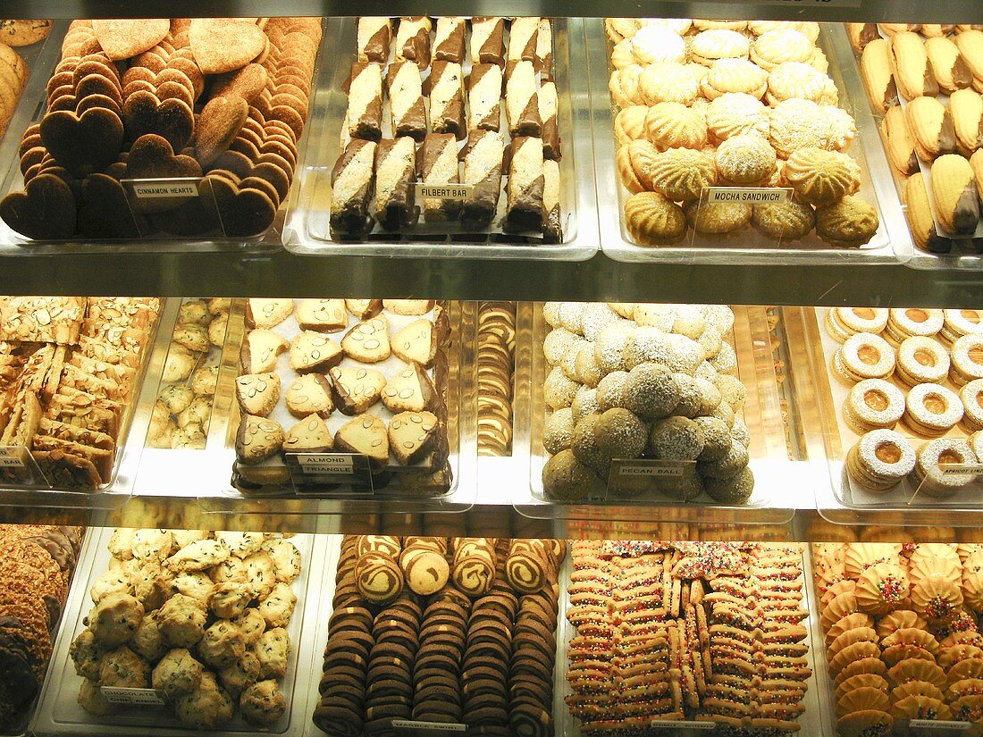 Assortment of Cookies in Bakery Display 