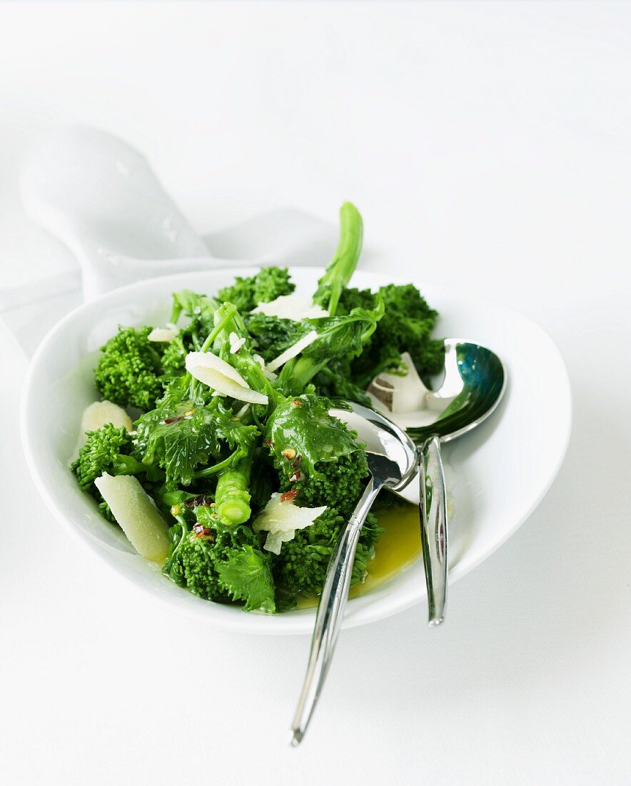 Serving Dish of Broccoli Rabe with Butter and Parmesan Cheese