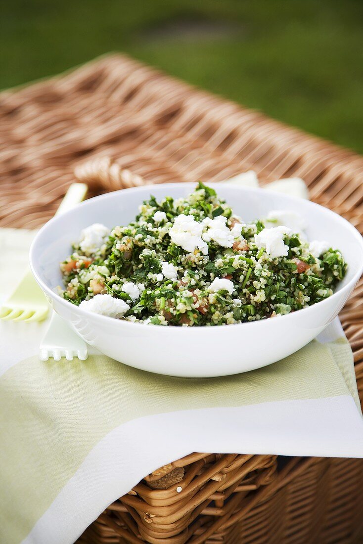 Bowl of Tabbouleh with Feta Cheese