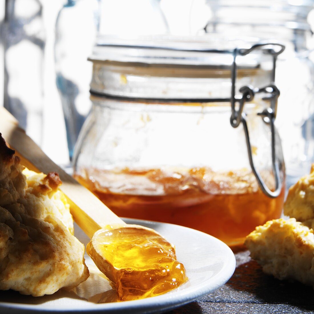 Homemade Canned Peach Preserves with Biscuits