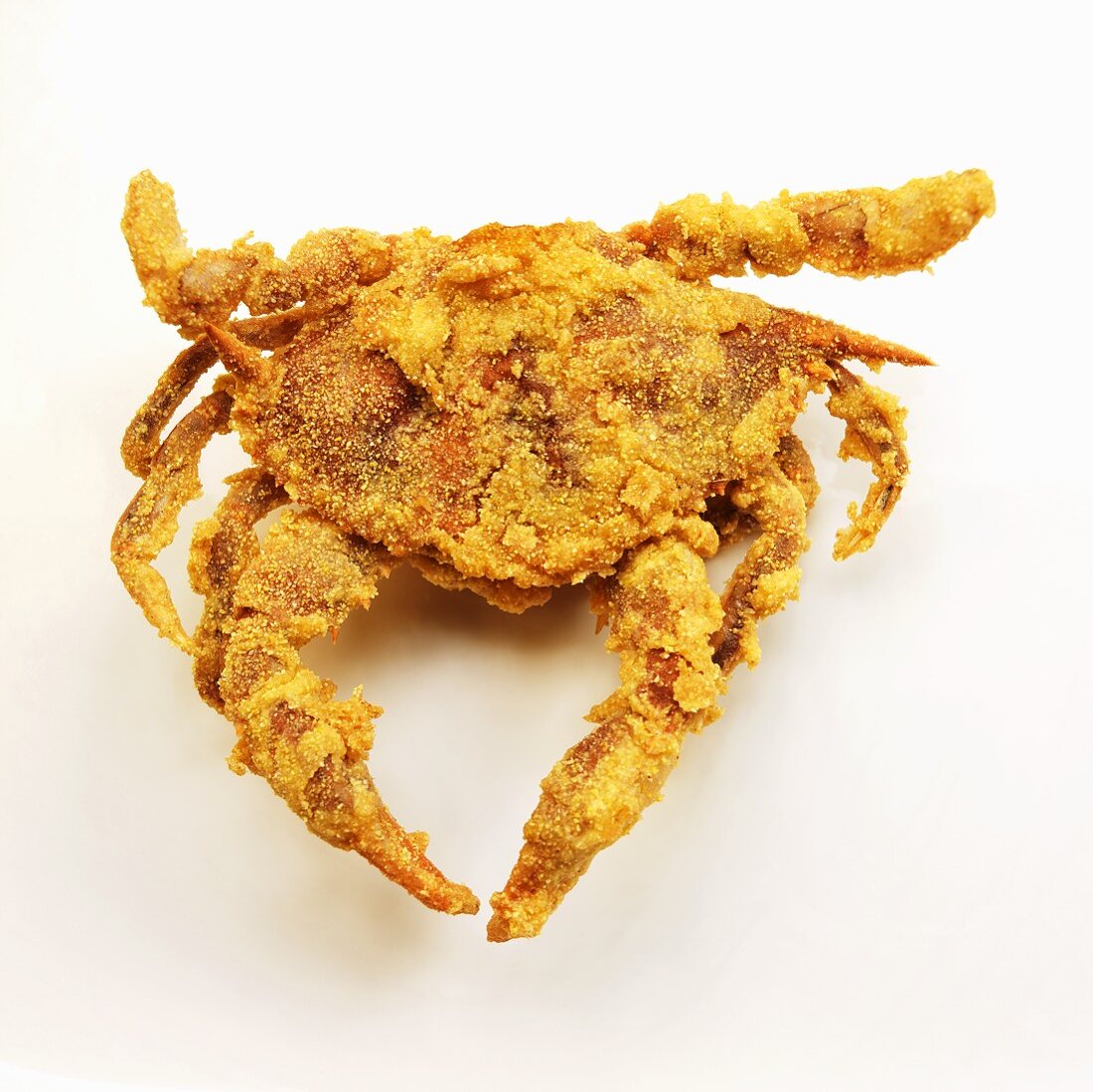 Soft Shell Crab Fried with Cornmeal Breading; White Background