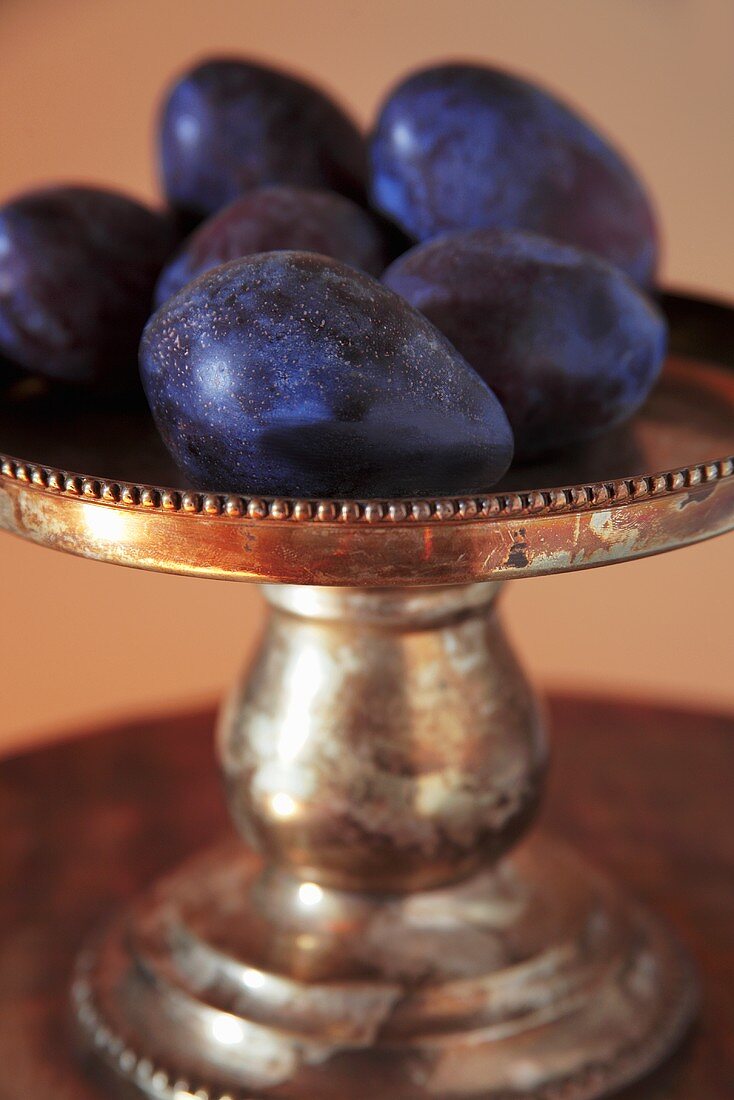 Italian Plums on a Pedestal Dish