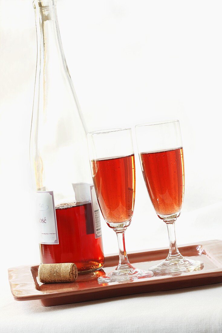 Two Glasses and Bottle of Rose Wine