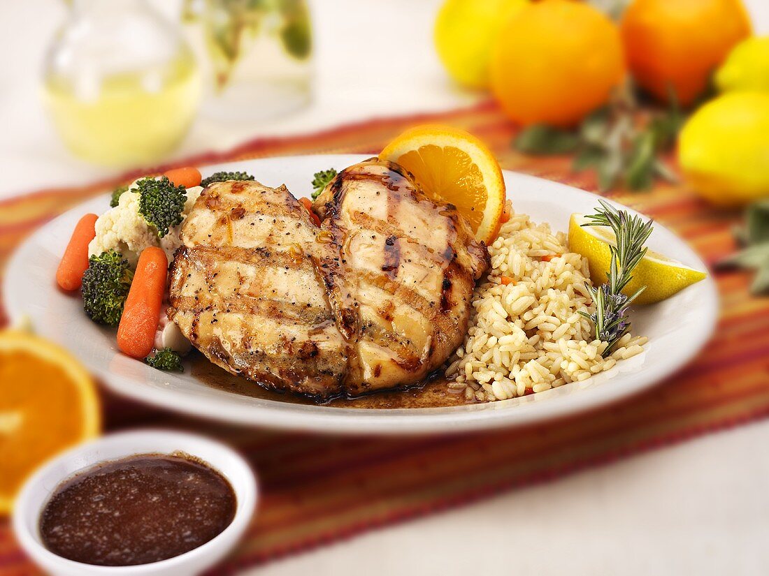 Grilled Citrus Chicken with Rice and Veggies