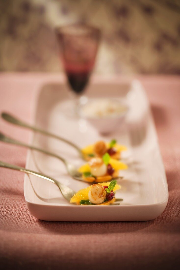 Sweet Potato, Scallop and Pomegranate Hors D'oeuvres 