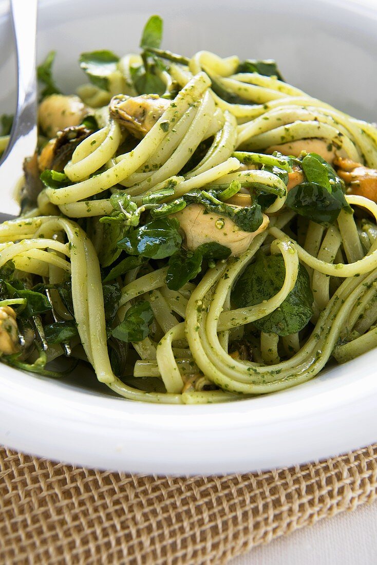 Mussel and Watercress Linguine