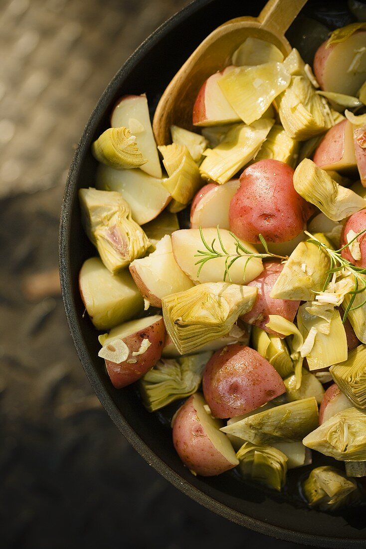 Sauteed Artichokes and Red Potatoes in Cast Iron