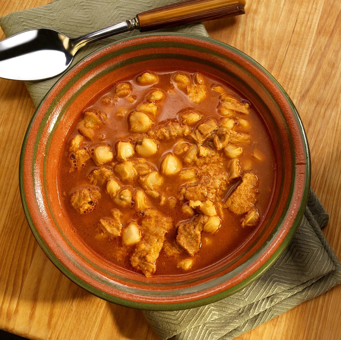 Bowl of Menudo Soup; Mexican Tripe and Hominy Soup