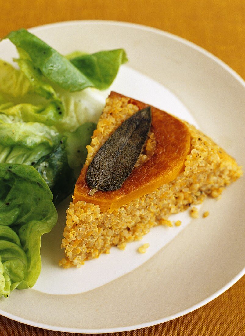 Piece of Quinoa Pie with Butternut Squash ; Side Salad
