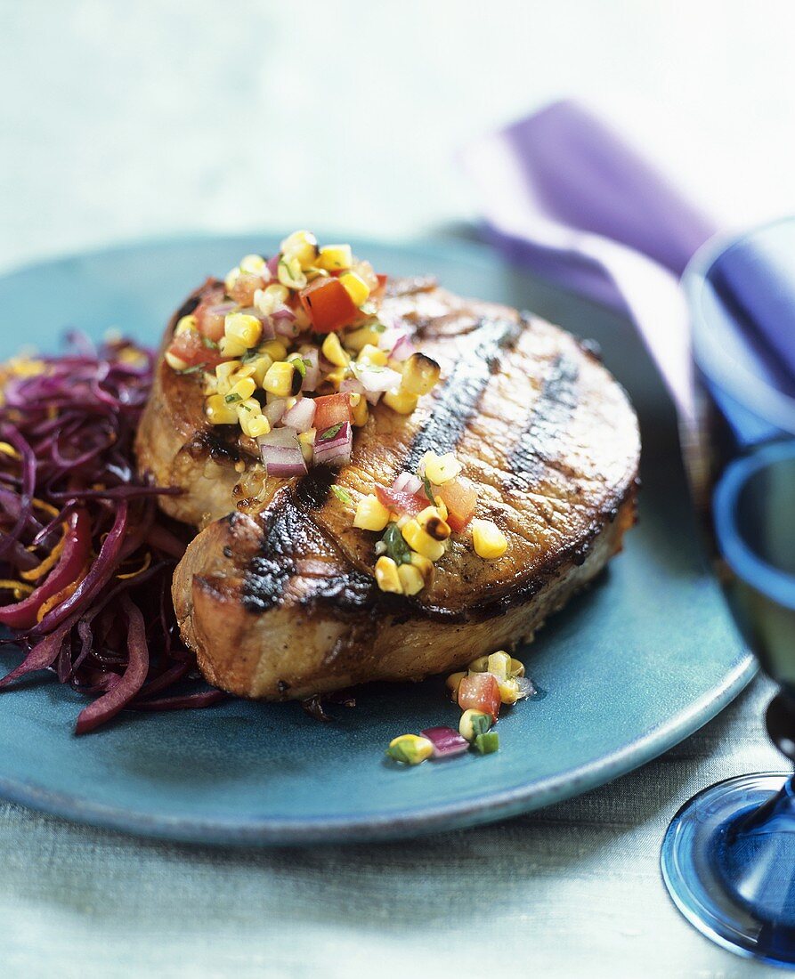 Grilled Pork Chop with Roasted Corn Salsa
