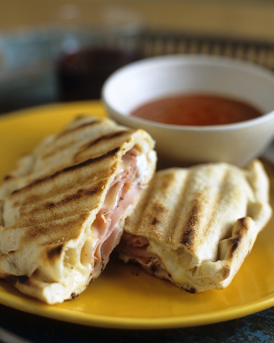 Ham and Fontina Cheese Calzone with Marinara Dipping Sauce