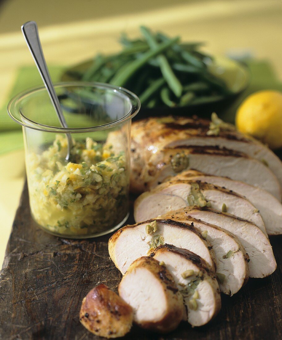 Sliced Lemon Turkey Breast with Green Olive and Lemon Tapenade