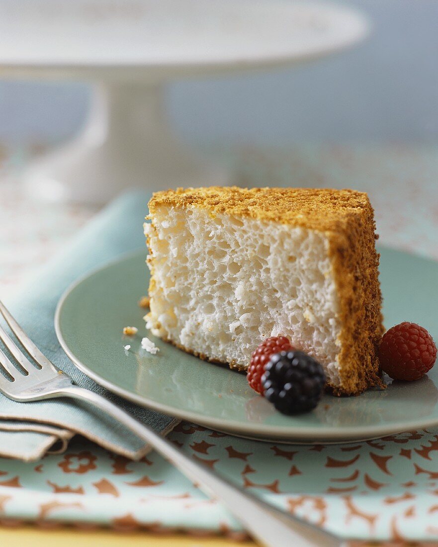 Slice of Angel Food Cake with Berries