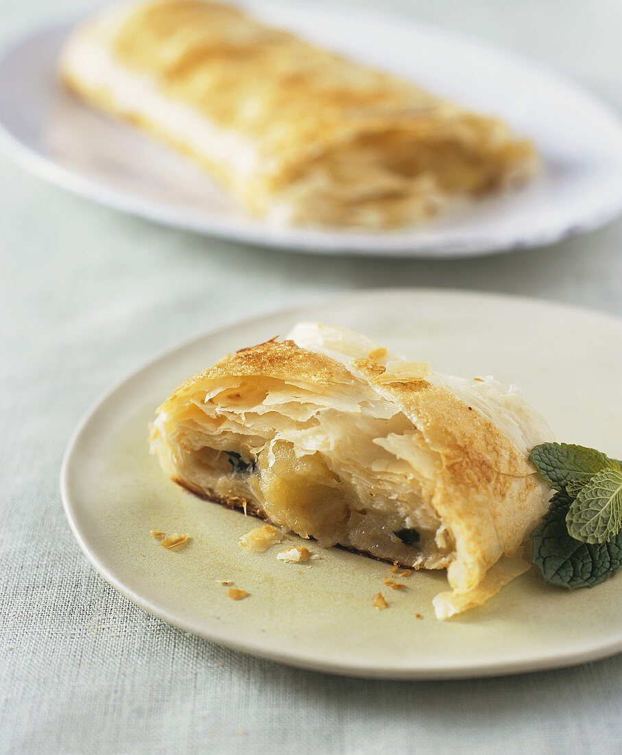Apple Mint Strudel on a Plate