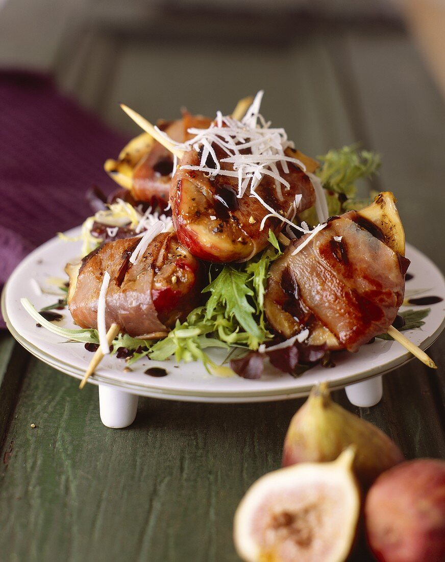 Bacon Wrapped Figs on Greens