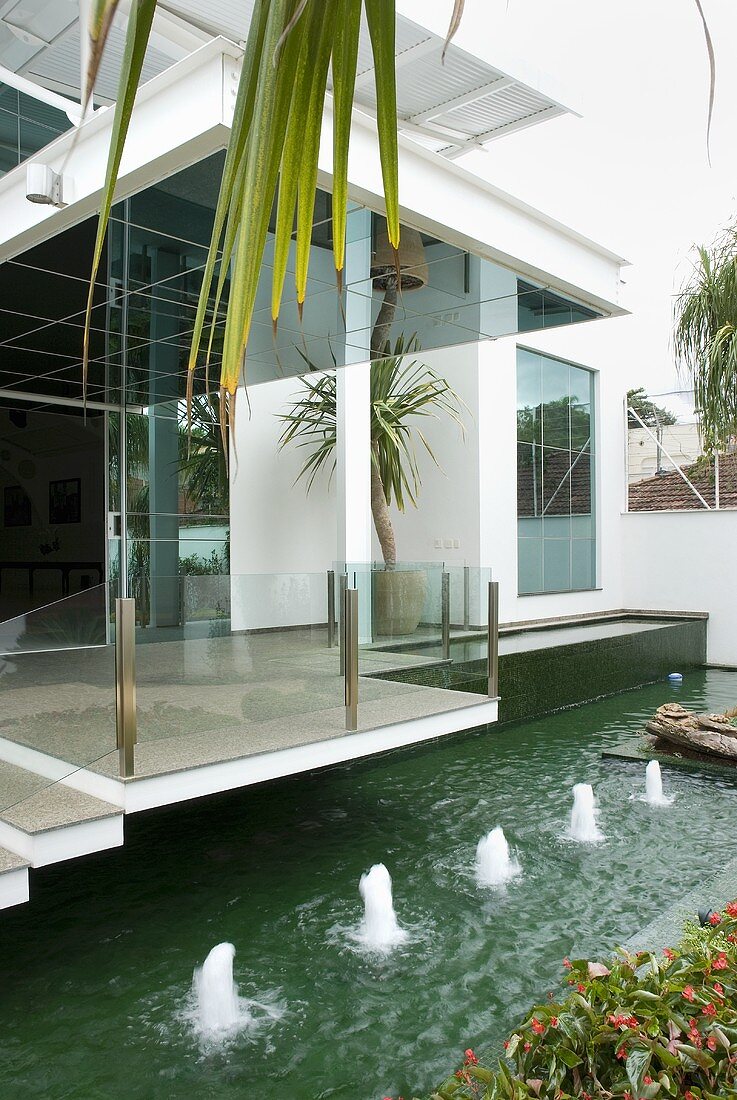 Small fountains in front of the entrance to Villa ad Amparo, Sao Paolo, Brazil