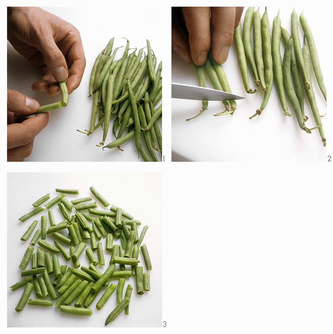 Breaking and slicing french beans