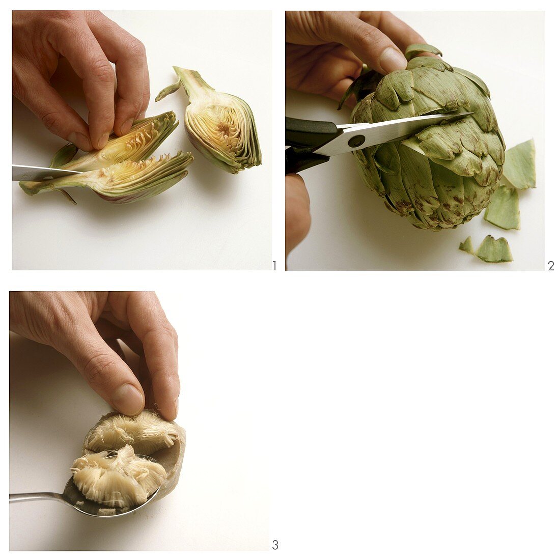 Halving artichokes and removing the choke