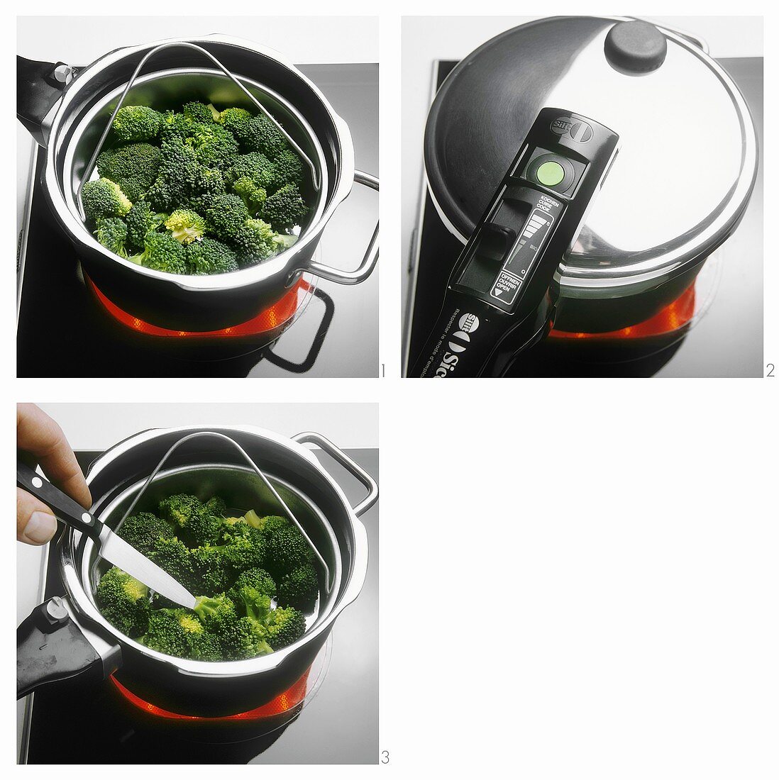 Steaming broccoli in pan