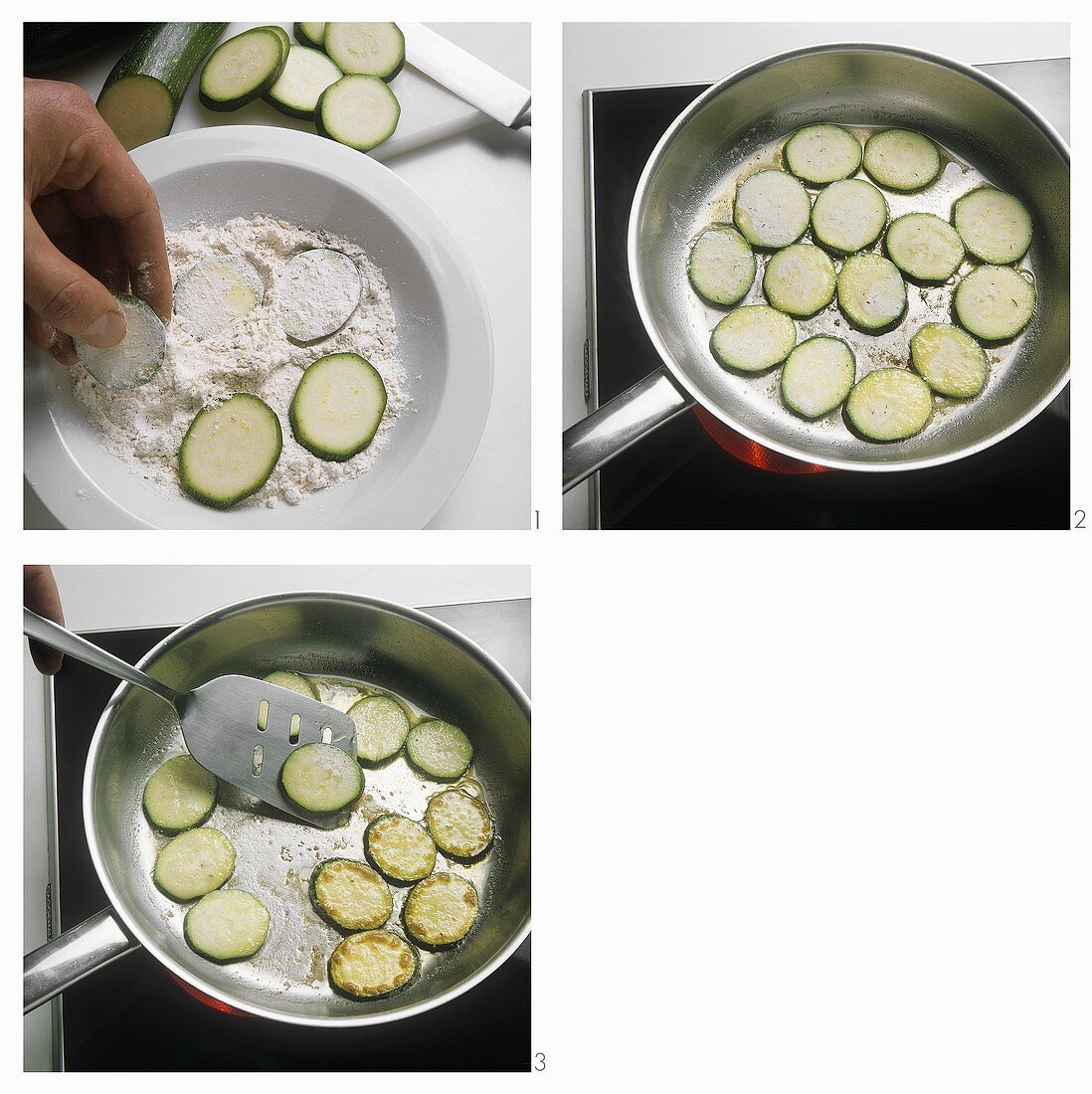 Coating courgettes in flour and frying them