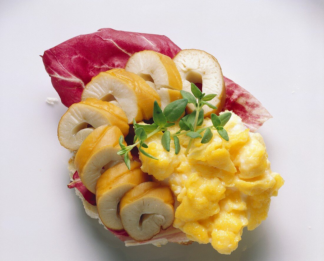 Smorrebrod with Smoked Haddock Fillet and Scrambled Egg