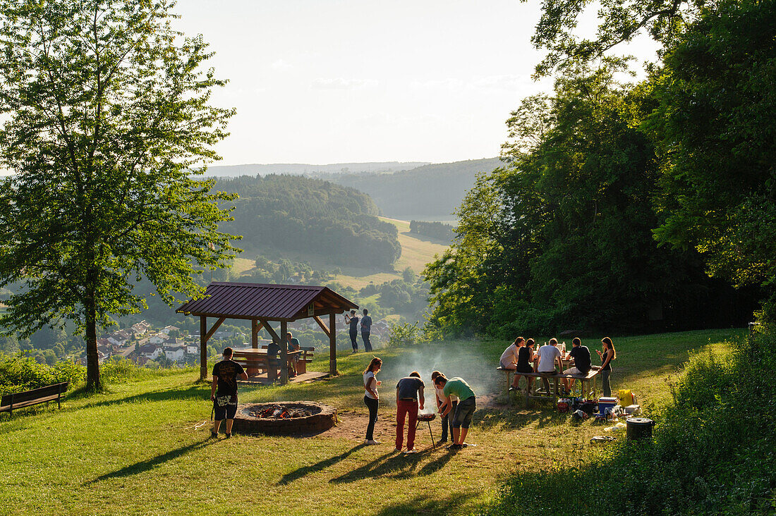 Barbecue near river Neckar near Neckargerach, Baden-Wuerttemberg, Germany