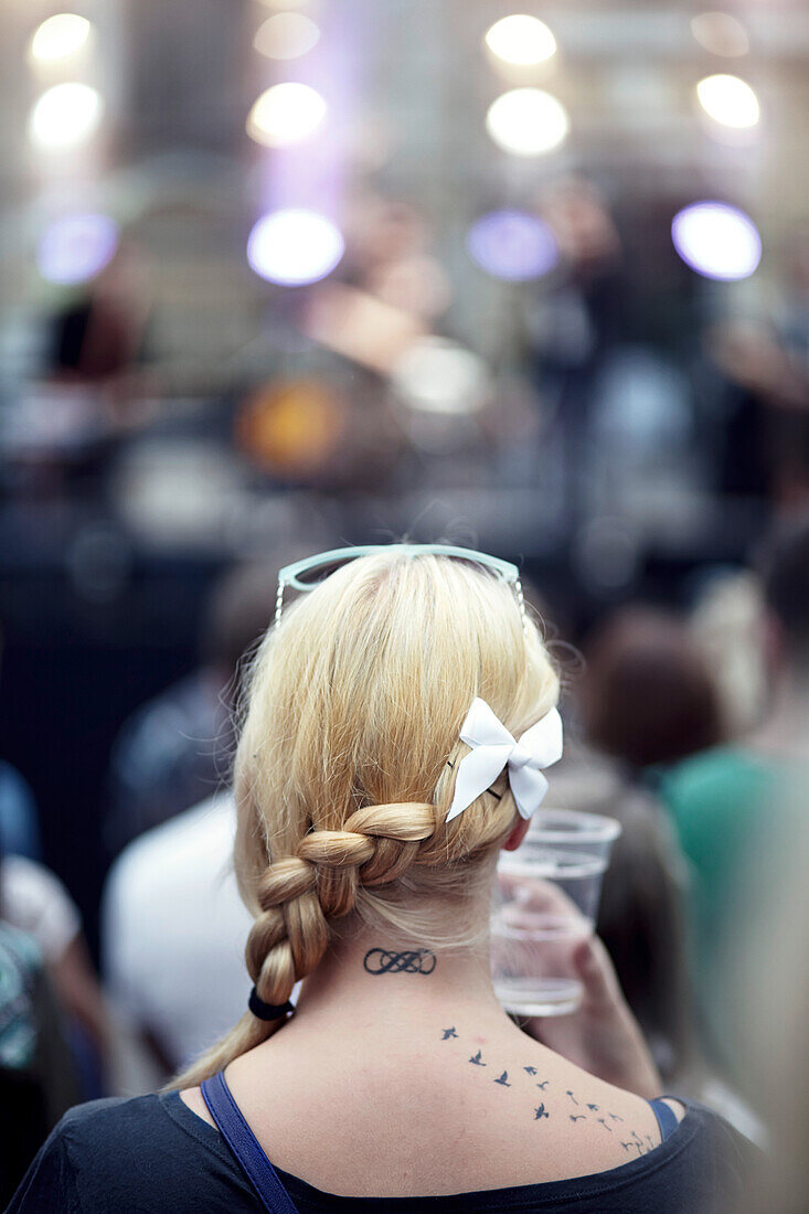 Modern traditional hairdo, concert at a summer fest in the garden of Piens (Milk Club), Briana Iela 9, Riga, Latvia