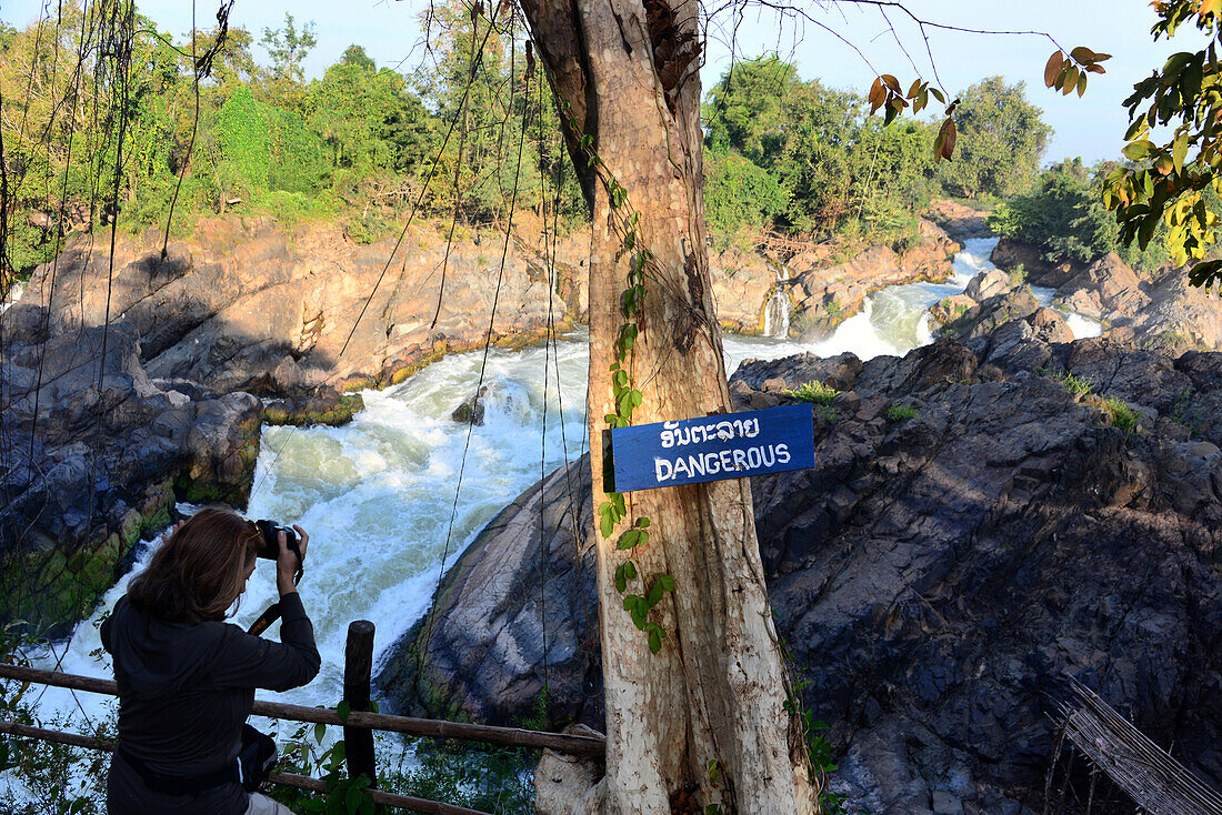 Somphamit Waterfall, Island of Don Khon, 1000 island, south-Laos, Laos, Asia